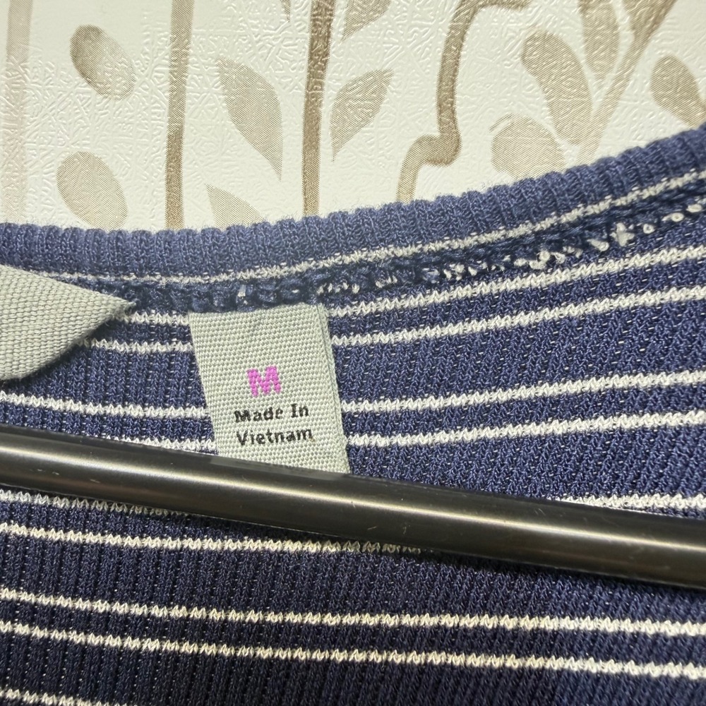 Athleta Maxi Dress Womens Medium Blue Striped Henley Button Sleeveless Rib Knit - Picture 6 of 7